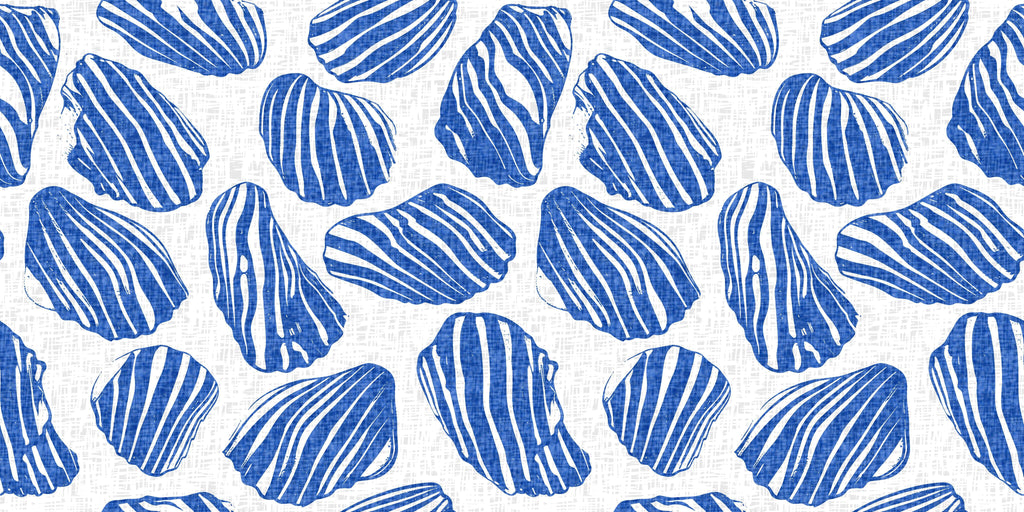 Shell Silhouettes, peel and stick wallpaper, bold shell silhouette wallpaper featuring textured blue forms