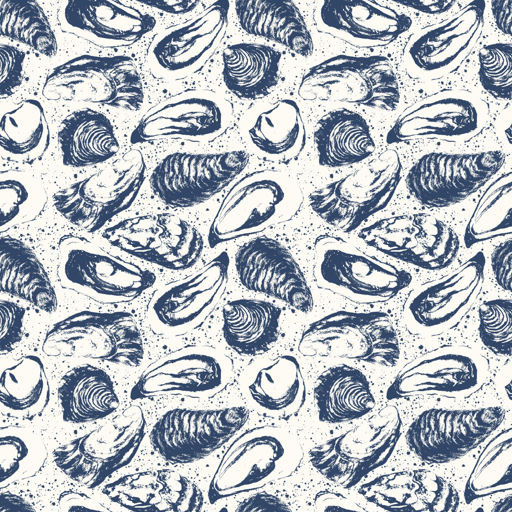 Nautical Sketch, peel and stick wallpaper, hand drawn shell illustrations scatter across a light background, forming