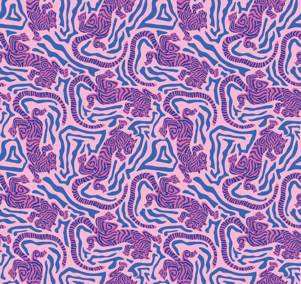 Jungle Whimsy, peel and stick wallpaper, playful jungle animals and abstract shapes intertwine in a lively repeating
