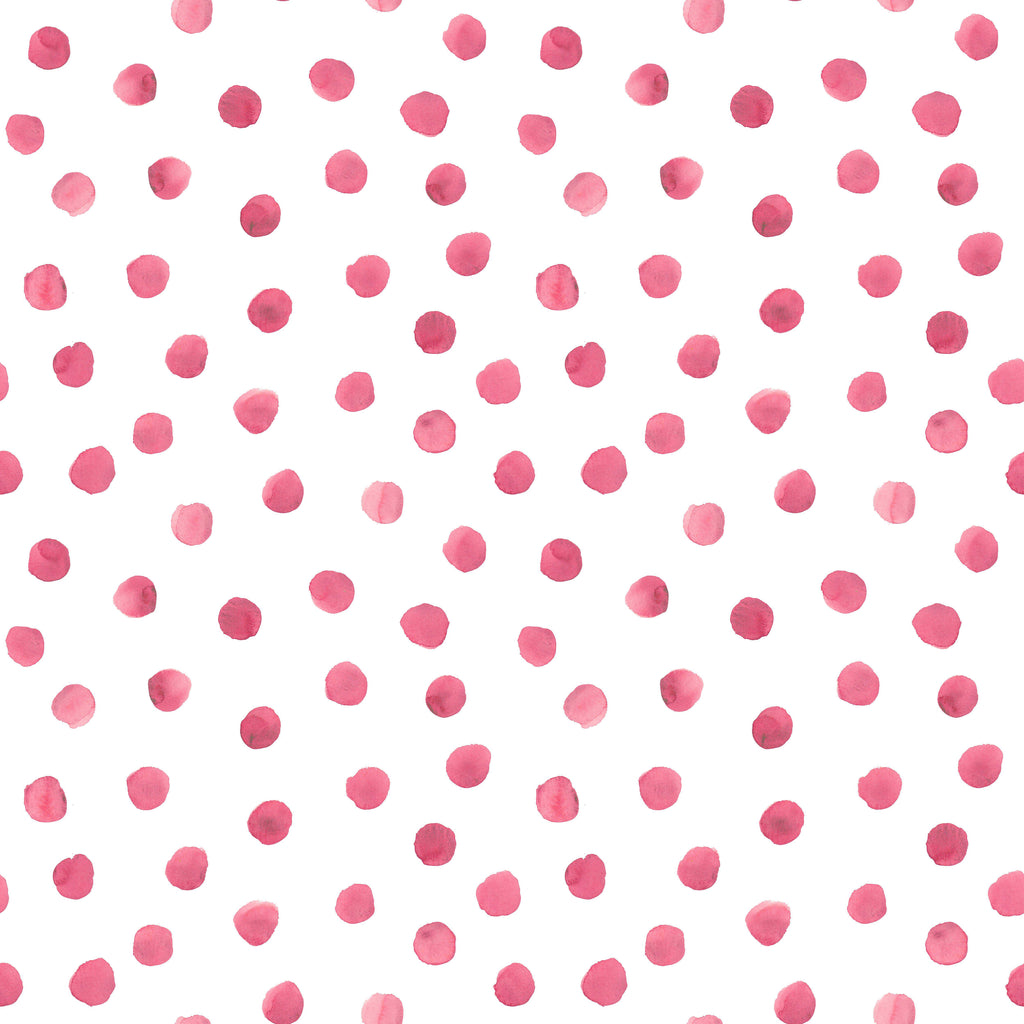 Rosy Dots, peel and stick wallpaper, hand-painted watercolor dots in cheerful rose tones scatter evenly