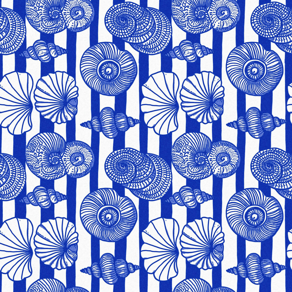 Maritime Stripes, peel and stick wallpaper, striped shell wallpaper in classic blue and white tones