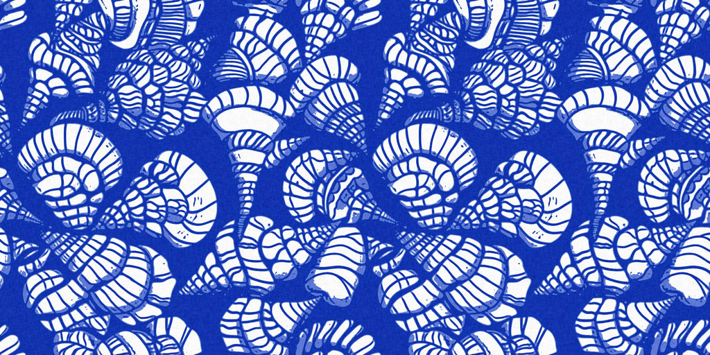Shell Tapestry, peel and stick wallpaper, intricate shell pattern wallpaper in vibrant ocean blue