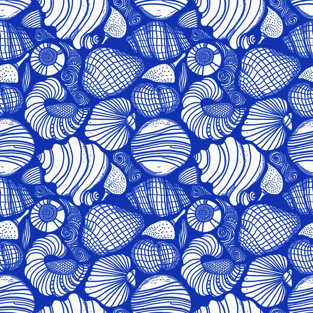 Nautical Collage, peel and stick wallpaper, featuring intricate seashell illustrations in crisp