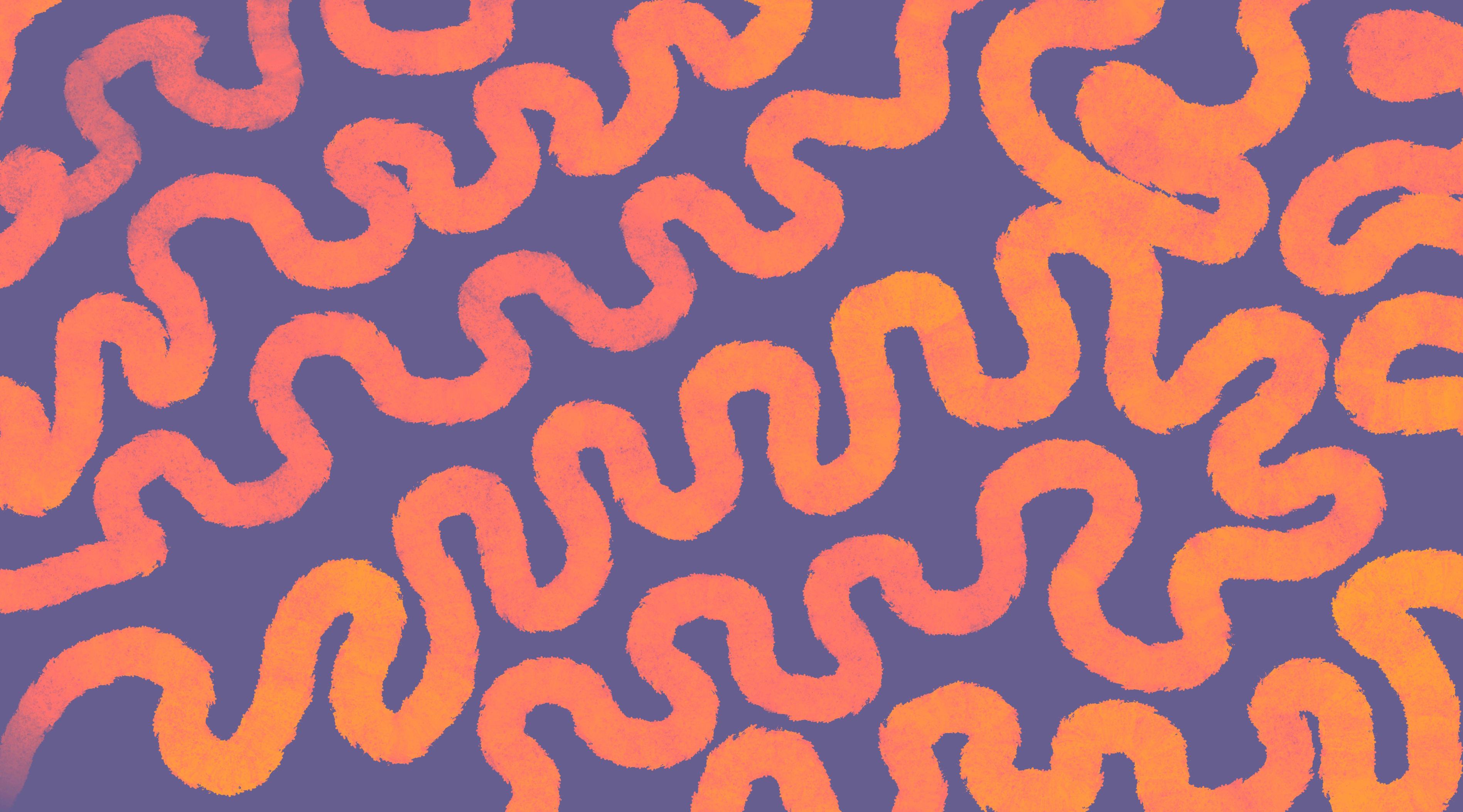 Squiggle Pop wallpaper with coral squiggles on purple