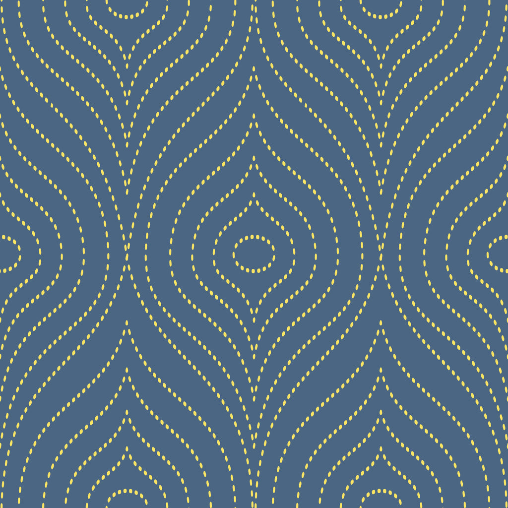 Indigo Contours, peel and stick wallpaper, bold contour wallpaper showcasing dotted golden lines forming layered organic