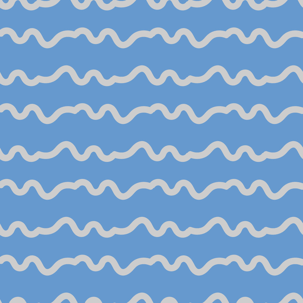 Ripple Lines, peel and stick wallpaper, playful wallpaper featuring soft wavy lines repeating across a calm blue