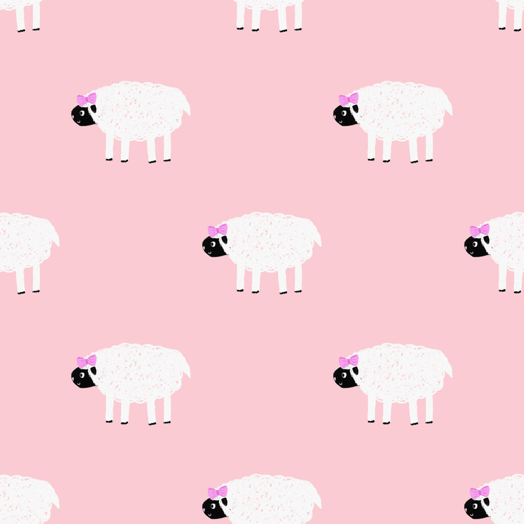 Sheep Parade, peel and stick wallpaper, adorable fluffy sheep repeat across a soft background, bringing gentle charm