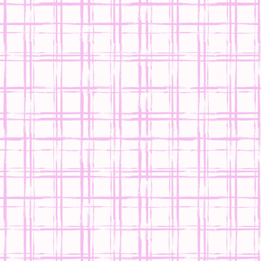 Blush Grid, peel and stick wallpaper, soft intersecting brush lines form a gentle plaid that feels light, playful