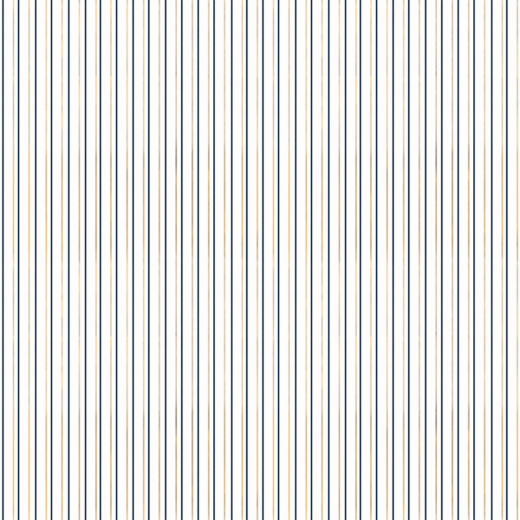 Classic Pinstripes, peel and stick wallpaper, slim vertical lines in navy, beige, and soft gray create a refined pinstripe