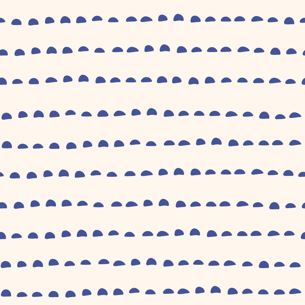 Navy Pebbles, peel and stick wallpaper, minimalist wallpaper featuring rows of small navy pebble shapes on a warm neutral