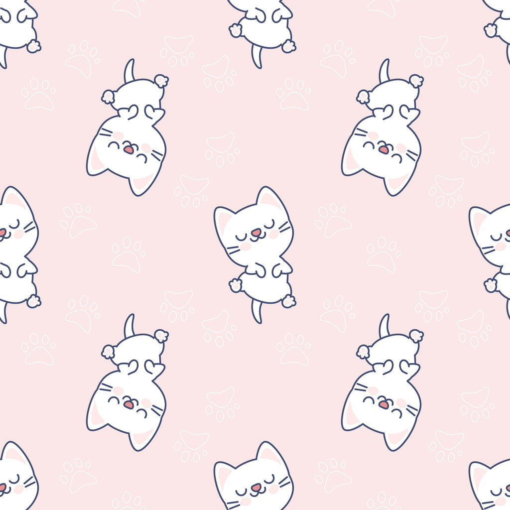 Kitty Dreams, peel and stick wallpaper, cute illustrated kittens playfully float across a soft pastel background
