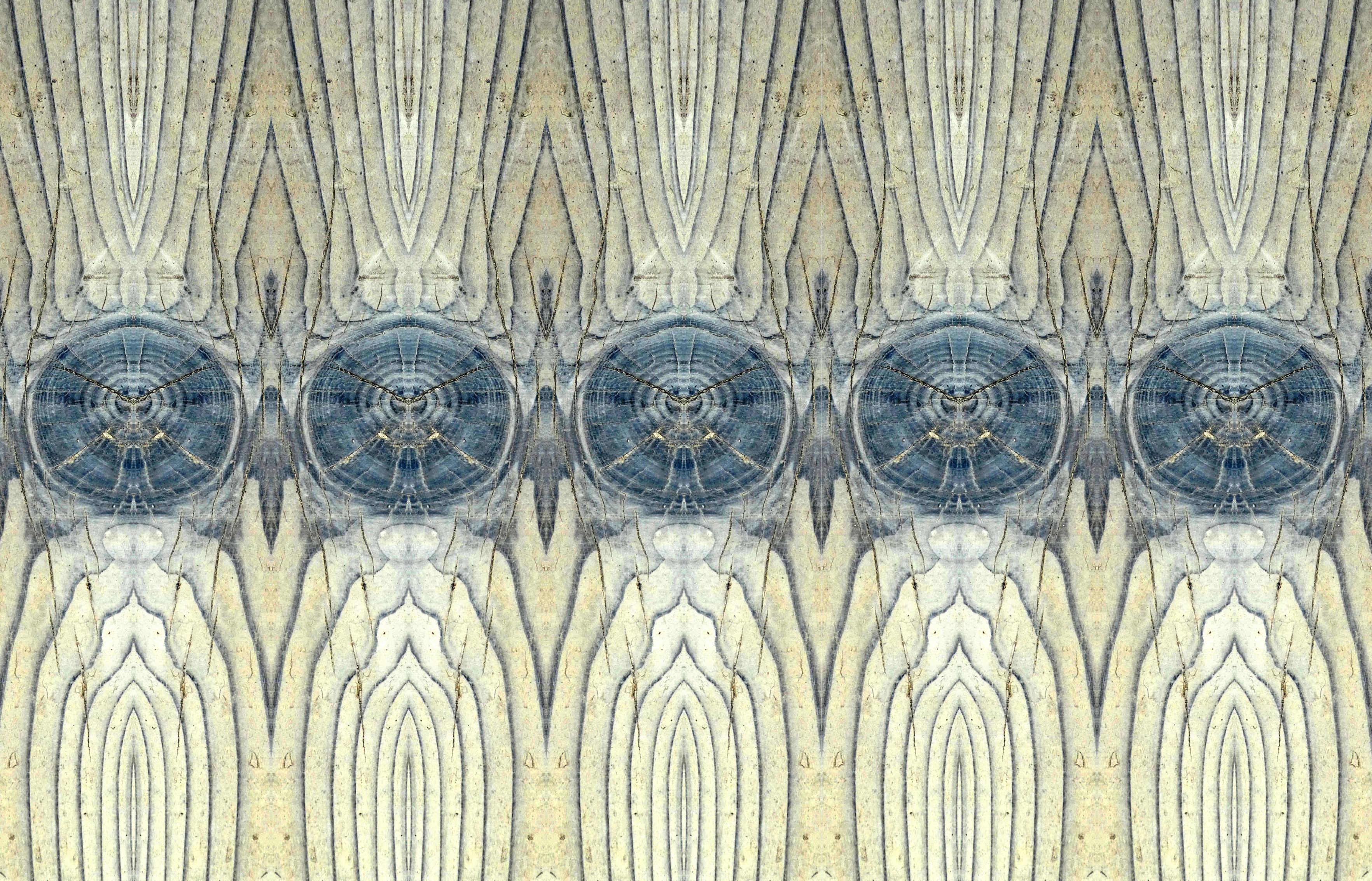 Deco Frond wallpaper with blue and cream Art Deco fans