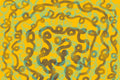 Maze Doodle wallpaper with mustard and green loops