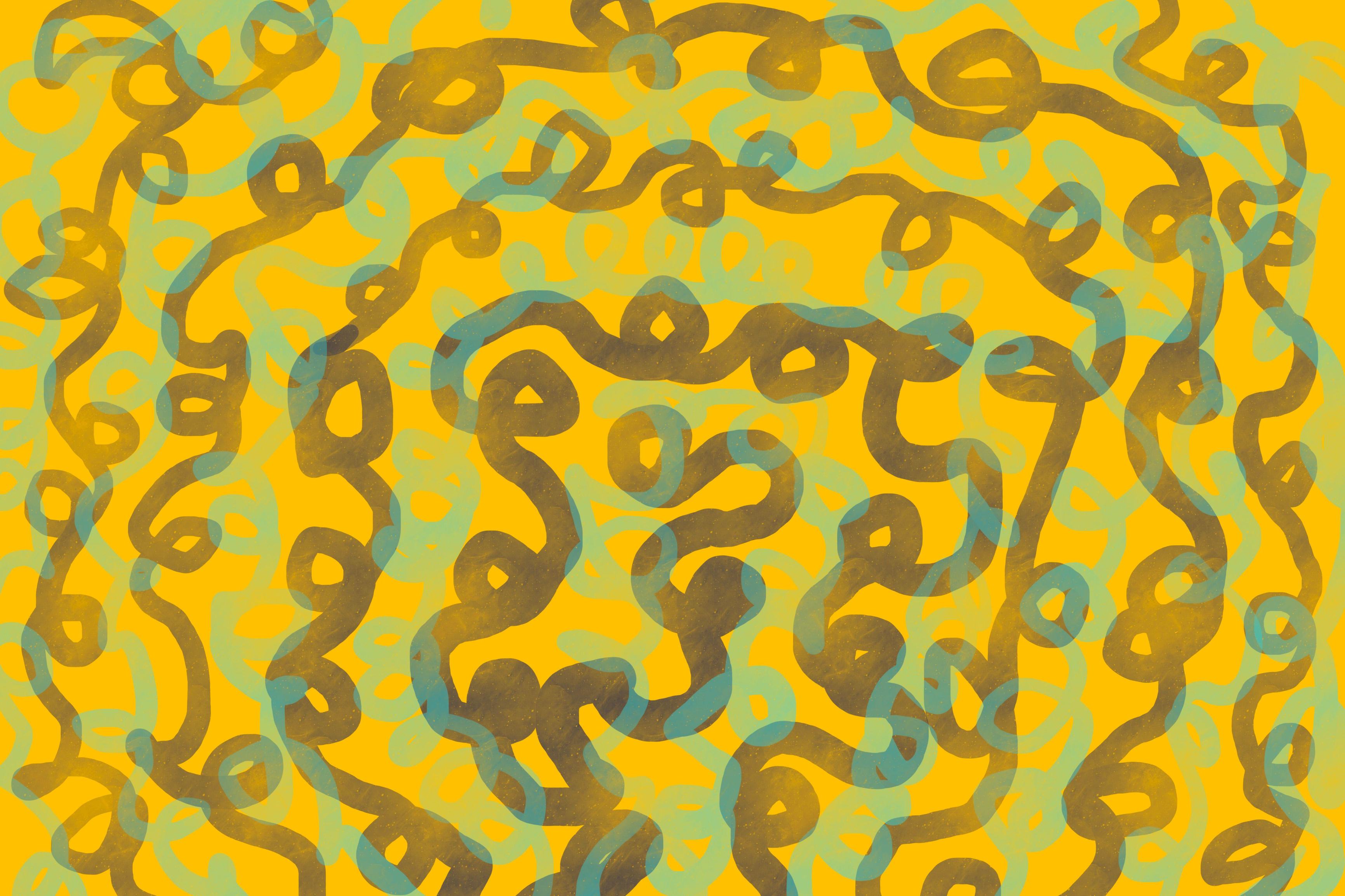 Maze Doodle wallpaper with mustard and green loops