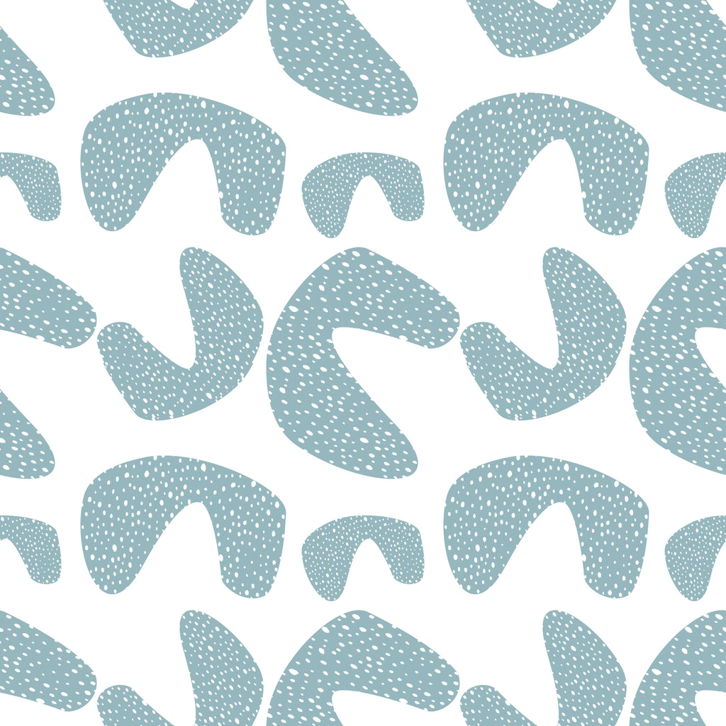 Pebble Shapes, peel and stick wallpaper, rounded abstract forms scattered across a light background create a playful