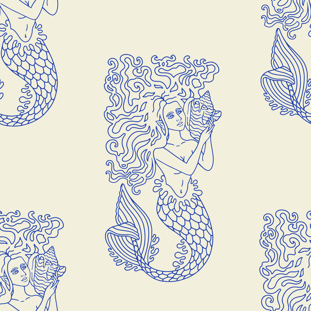 Siren Sketch, peel and stick wallpaper, elegant mermaid illustration wallpaper