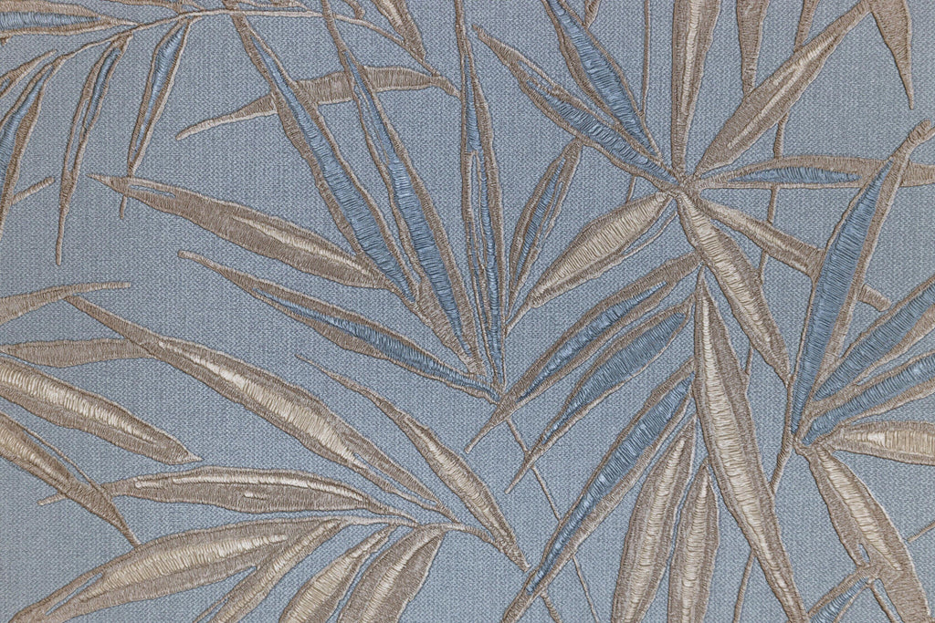 Embroidered Fronds, peel and stick wallpaper, elegant embroidered leaf wallpaper design features flowing botanical