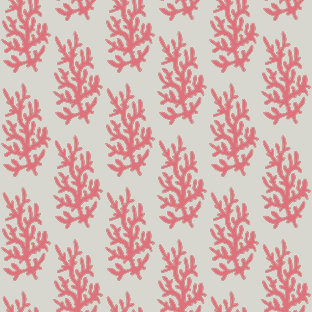 Coral Garden, peel and stick wallpaper, delicate coral branches repeat across a soft background, creating a light coastal