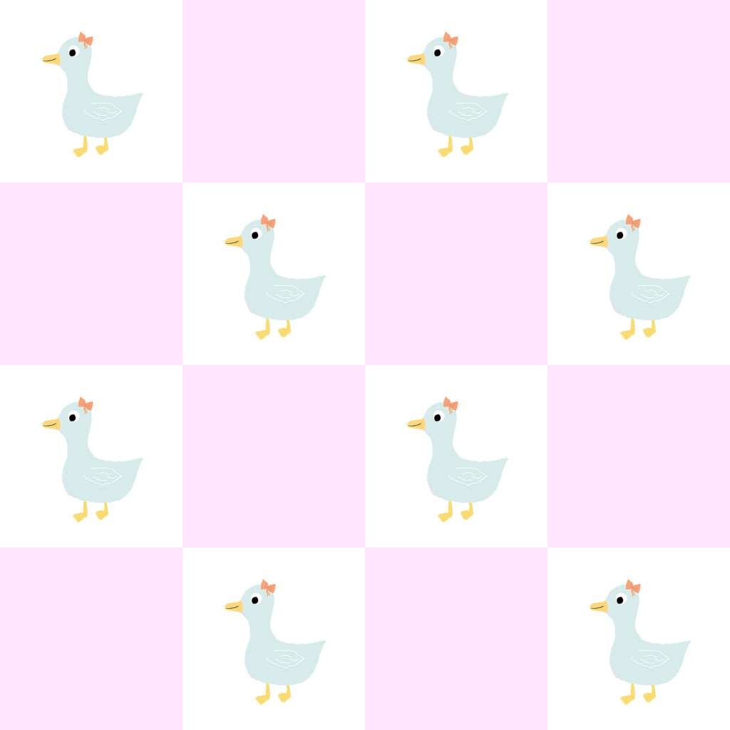 Duckling Squares, peel and stick wallpaper, sweet little ducklings appear in a soft checkerboard pattern
