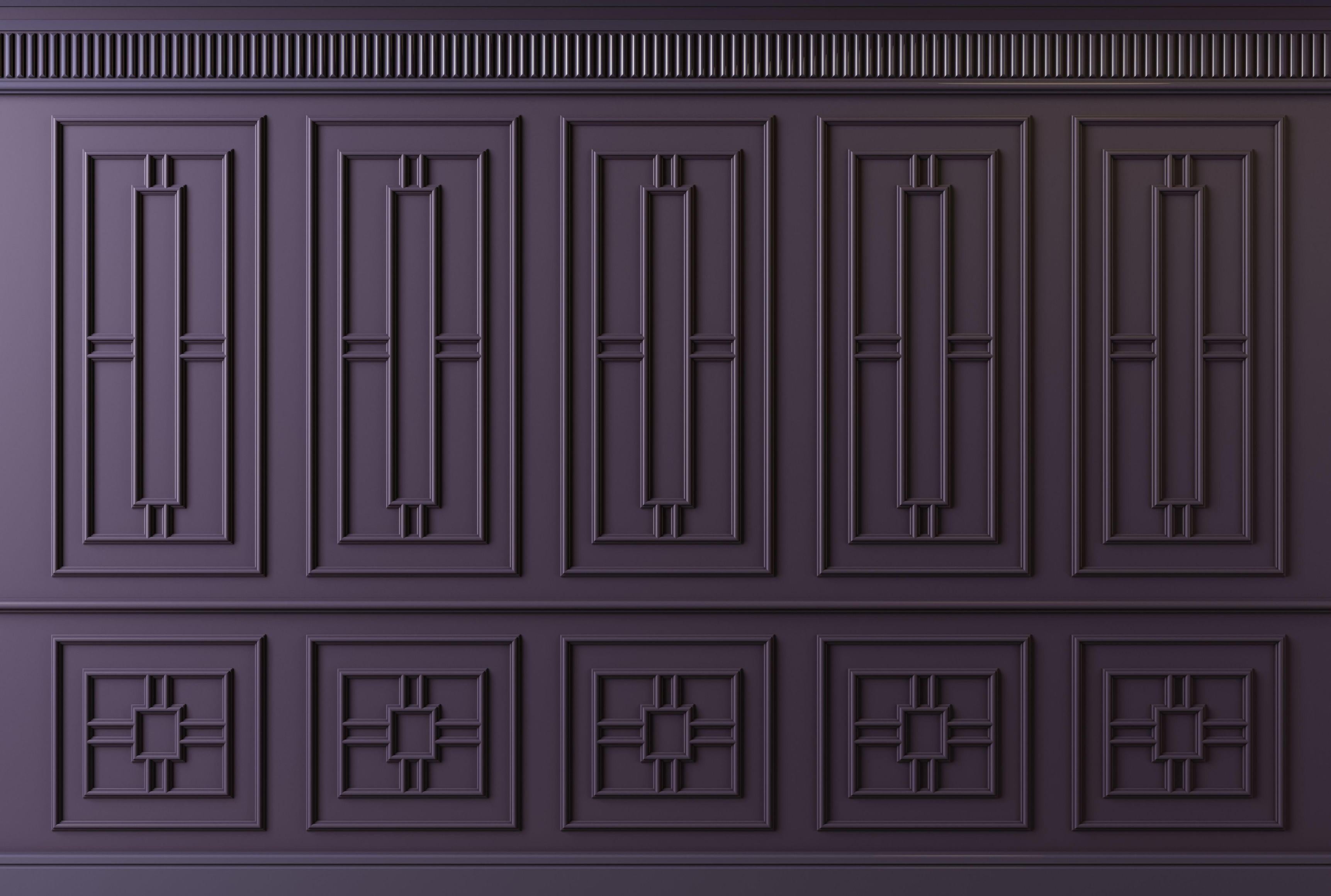 Aubergine Panels wallpaper with moulded wall panelling