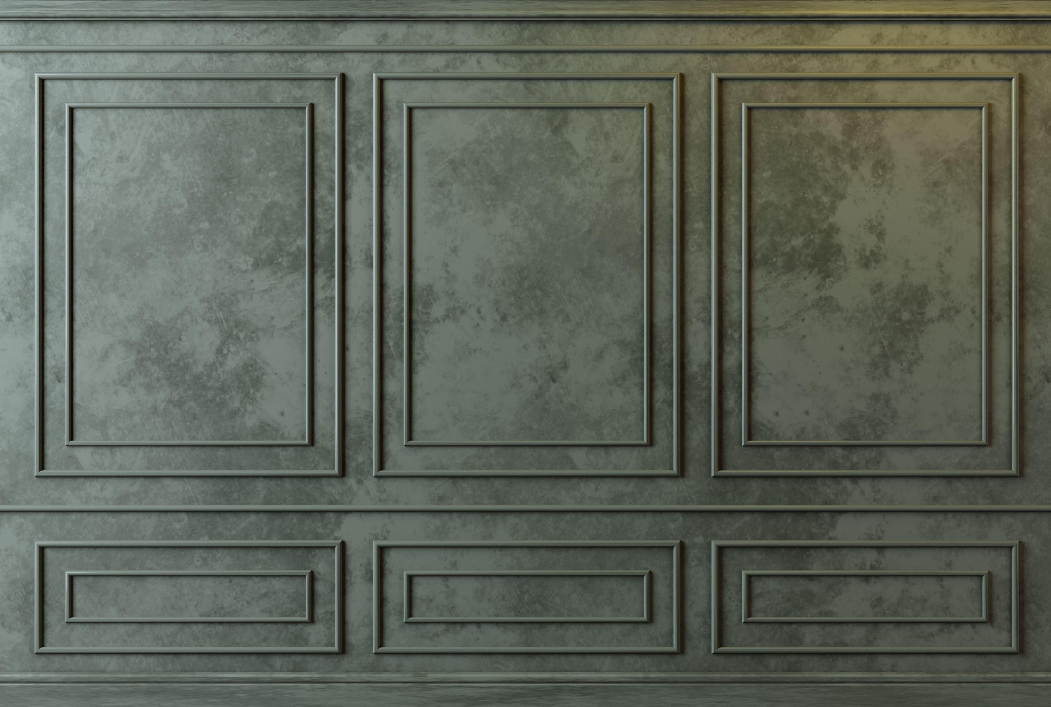 Forest Panels wallpaper with moulded green wall panelling