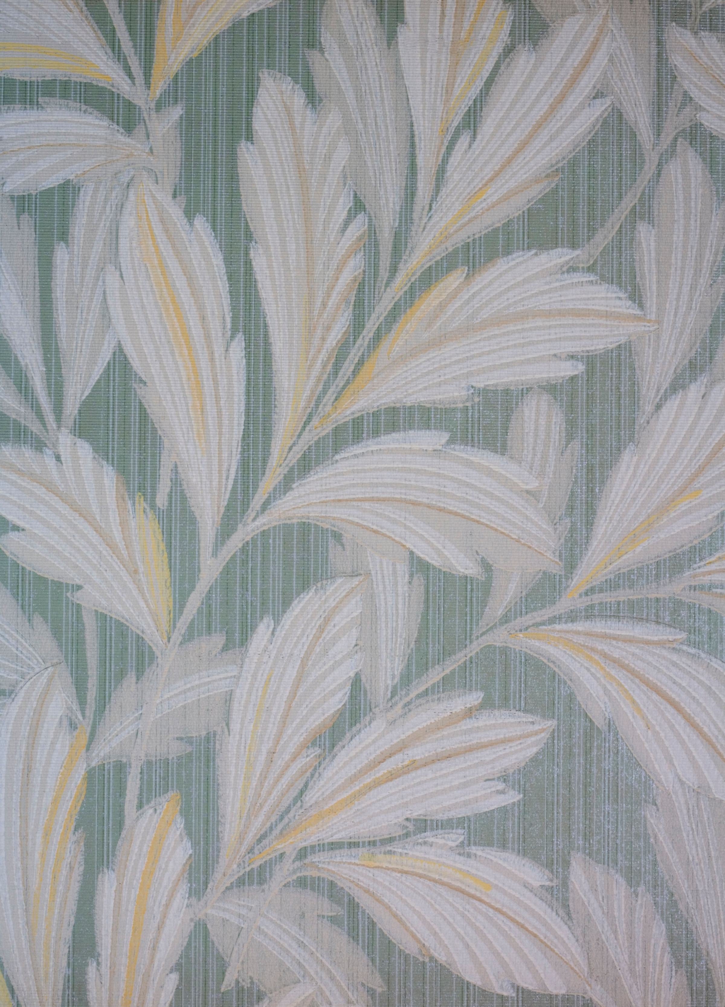 Sage Leaf wallpaper with trailing sage leaves on cream