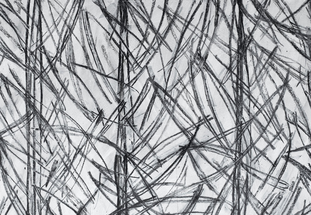 Charcoal Grass wallpaper with charcoal strokes on white