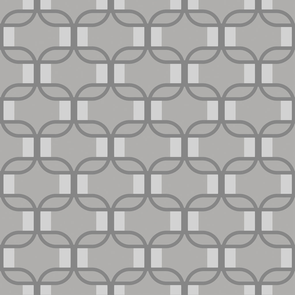 Silver Links, peel and stick wallpaper, contemporary wallpaper featuring interlocking rounded link shapes in layered gray
