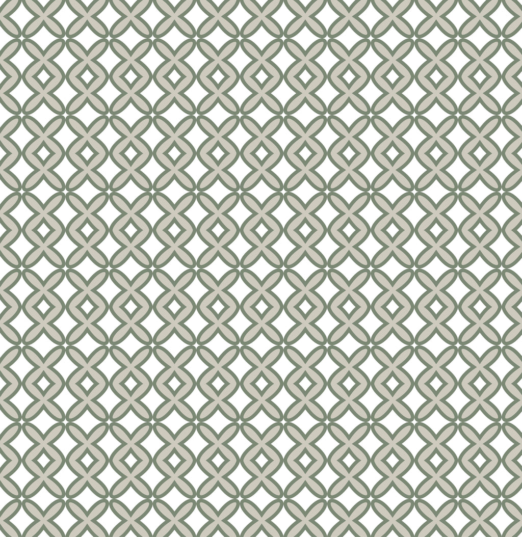 Sage Interlace, peel and stick wallpaper, elegant geometric wallpaper featuring interlocking loop patterns forming