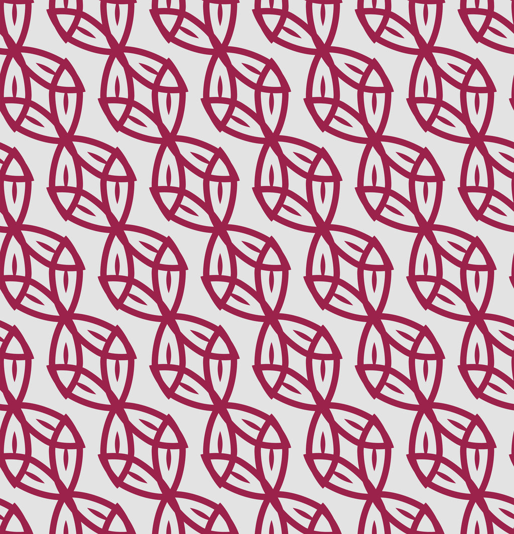 Crimson Trellis, peel and stick wallpaper, bold geometric wallpaper featuring interwoven leaf-like lattice shapes in rich