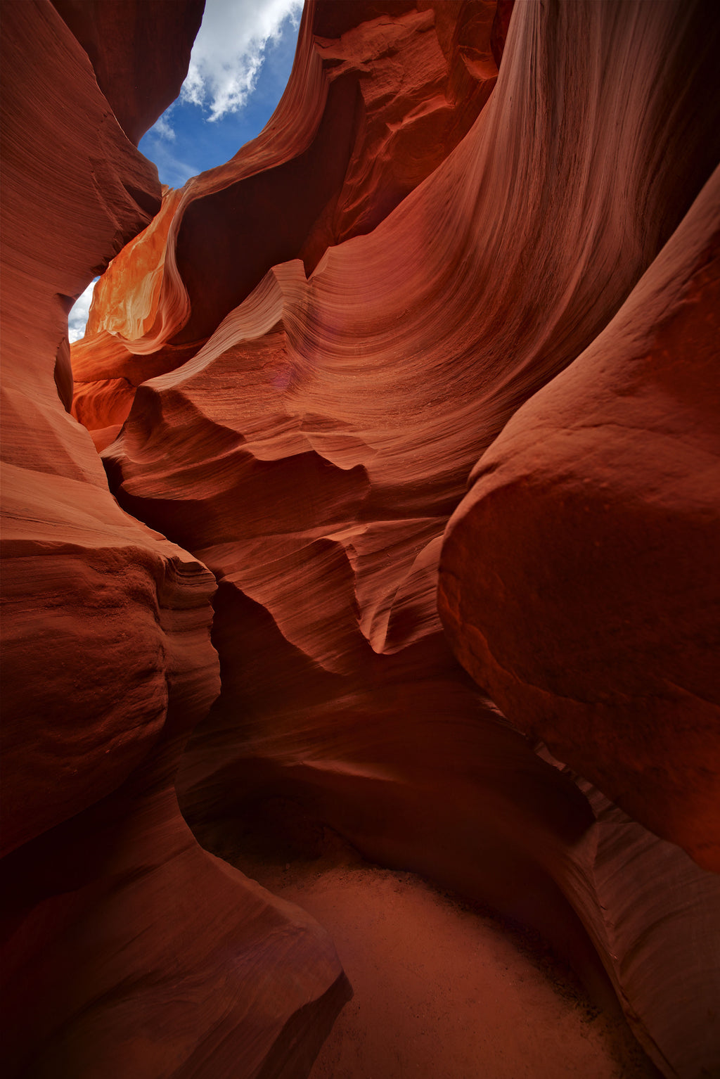 Crimson Canyon, wallpaper mural, carved sandstone walls twist and glow with deep red warmth, revealing nature’s sculpted
