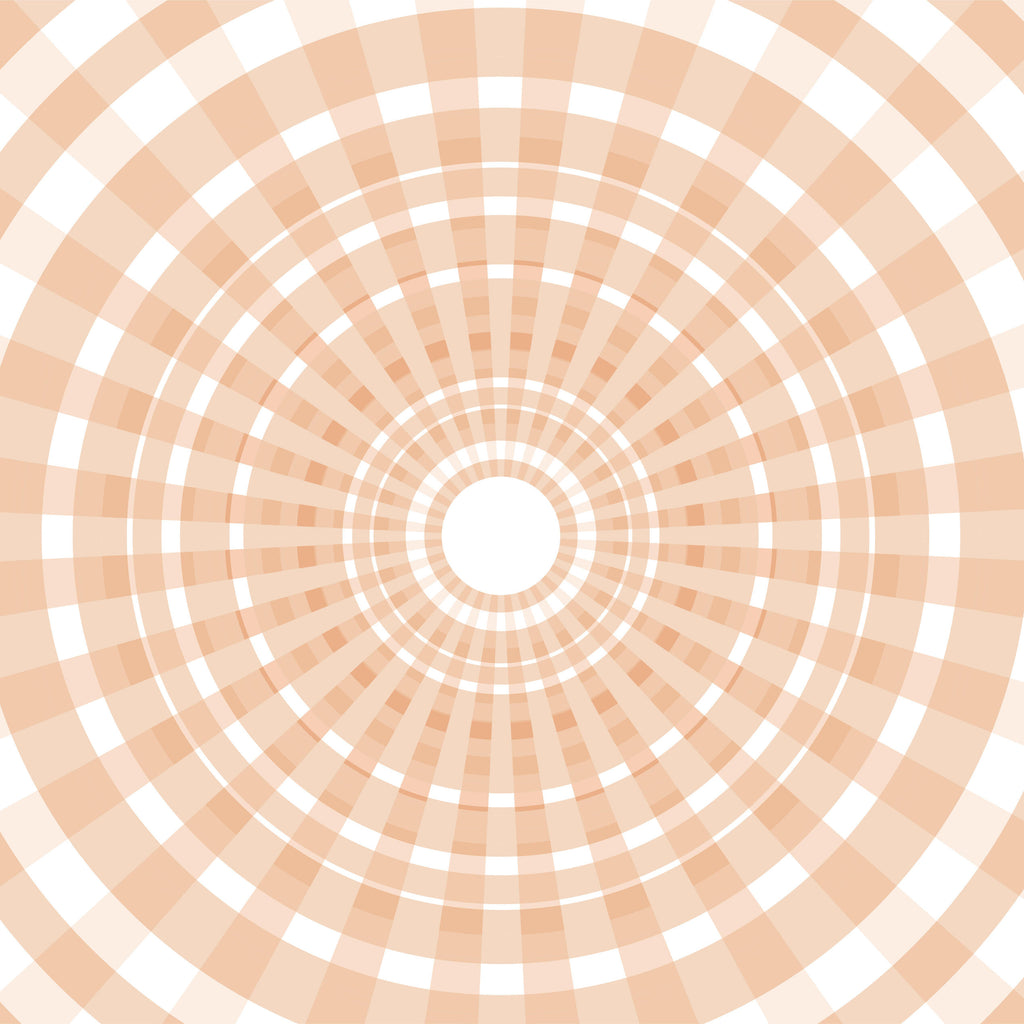 Radiant Orbit, peel and stick wallpaper, soft concentric rays radiate outward in warm, sunlit tones, creating a sense