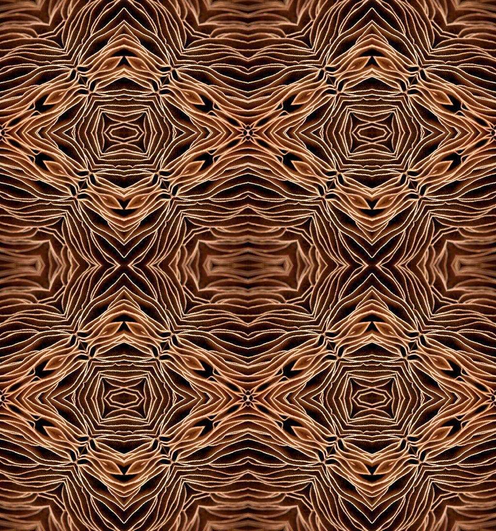 Tigerwood wallpaper with kaleidoscopic brown woodgrain