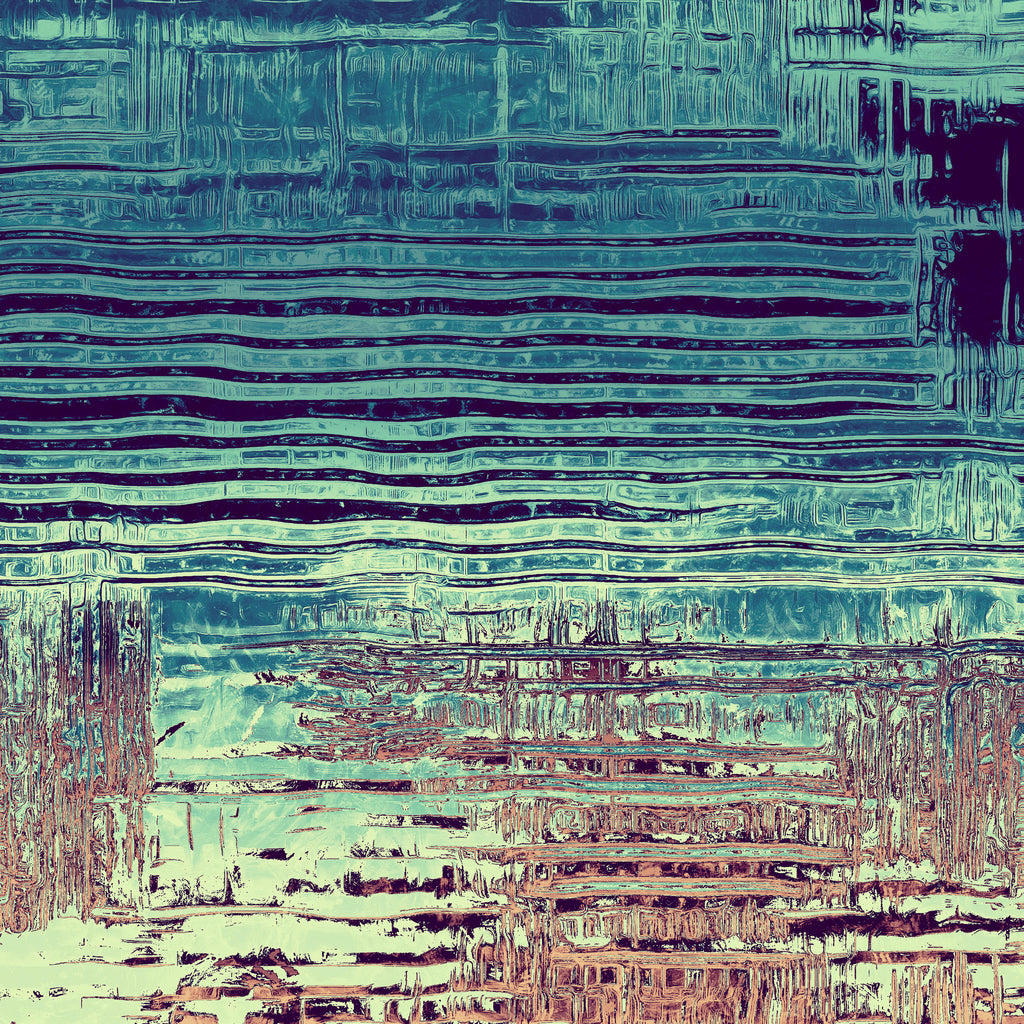 Aqua Strata, peel and stick wallpaper, horizontal bands of aqua and deep teal create a layered abstract landscape