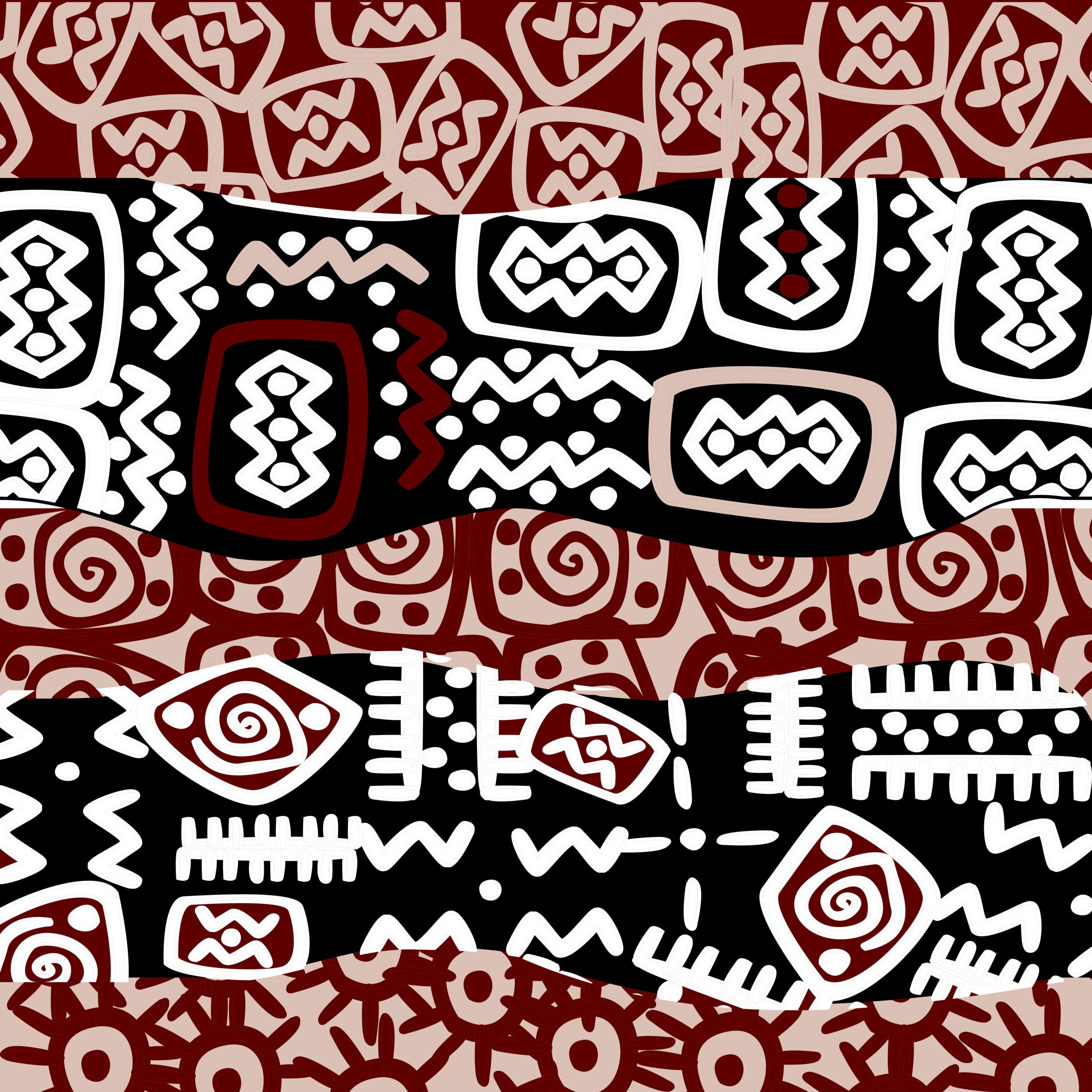 Aztec Tribal wallpaper in red, black and white motifs