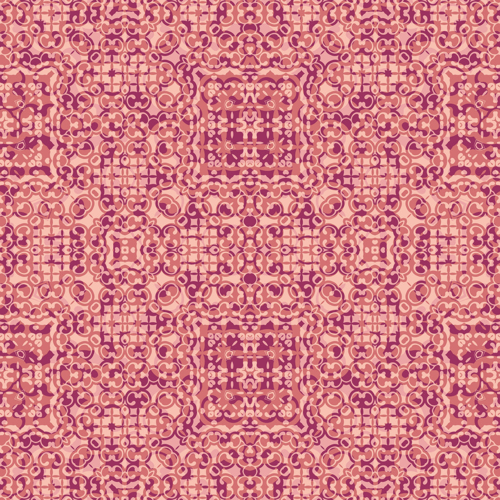 Rosette Tapestry, peel and stick wallpaper, intricate ornamental motifs repeat in a richly layered symmetry, blending
