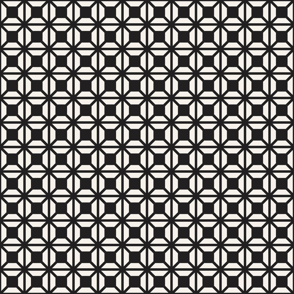 Obsidian Lattice, peel and stick wallpaper, interlocking geometric lines form a bold lattice pattern with repeating