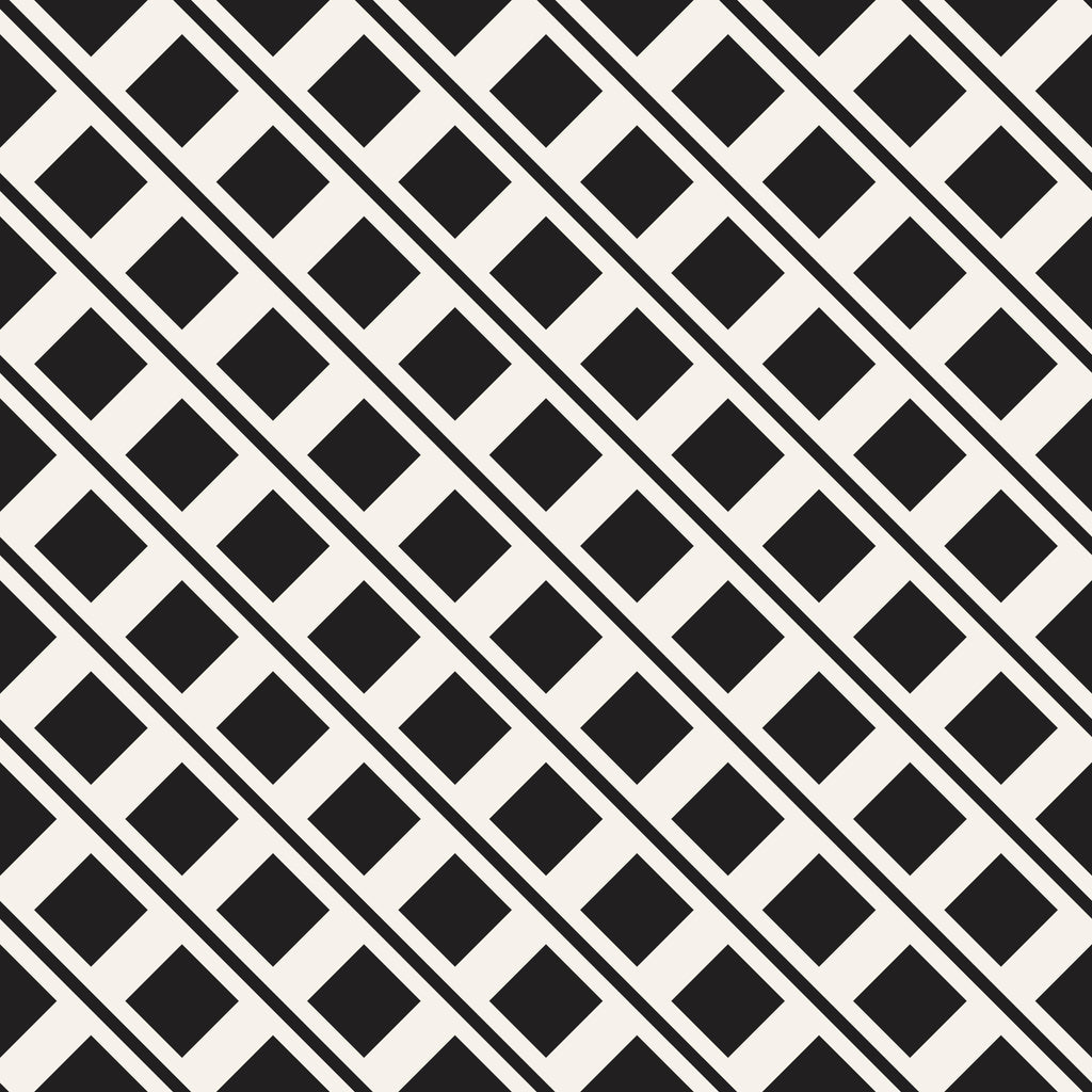 Noir Diamonds, peel and stick wallpaper, repeating diamond shapes arranged along diagonal bands create a bold geometric