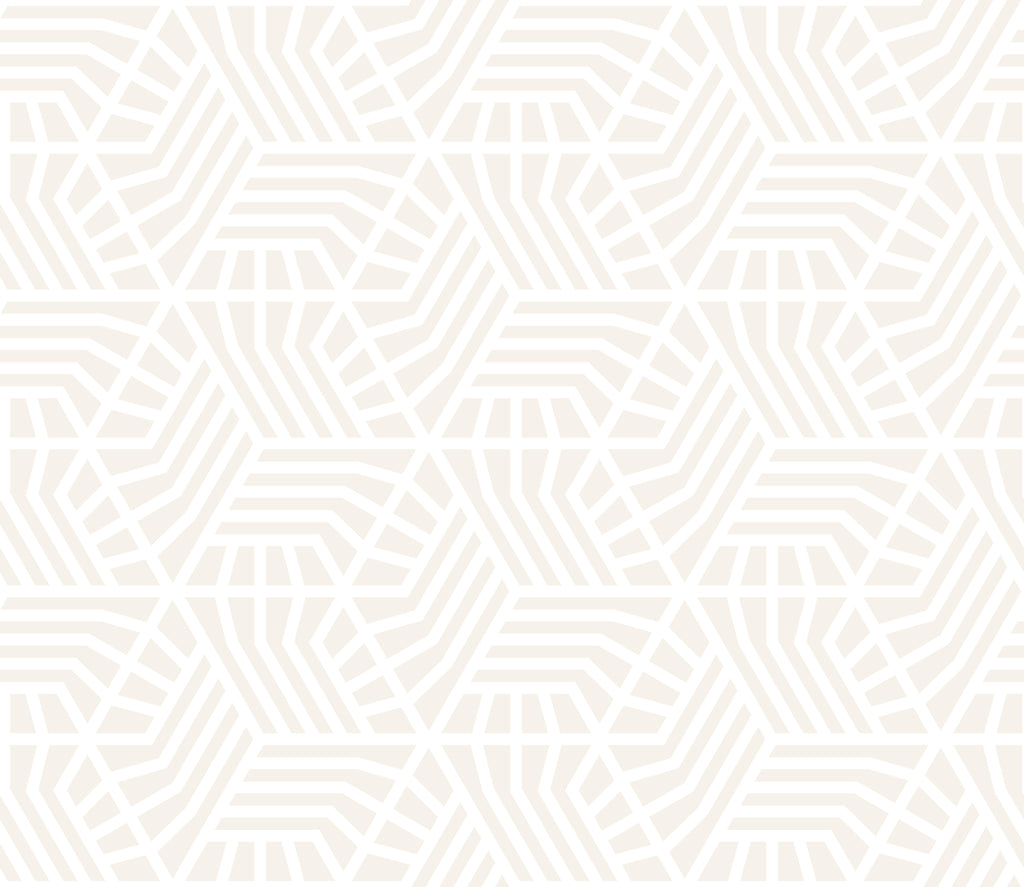 Ivory Geometry, peel and stick wallpaper, interlocking angular lines form a soft geometric pattern with layered symmetry