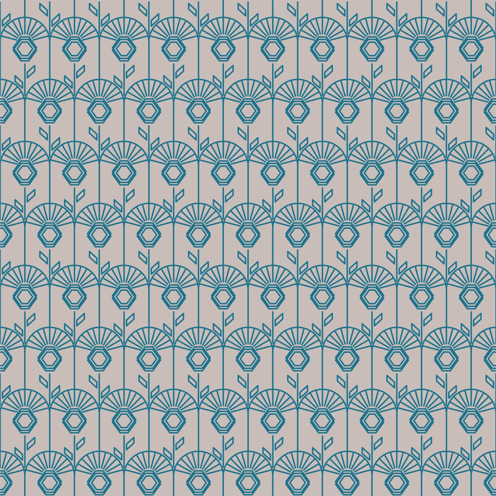 Teal Fans, peel and stick wallpaper