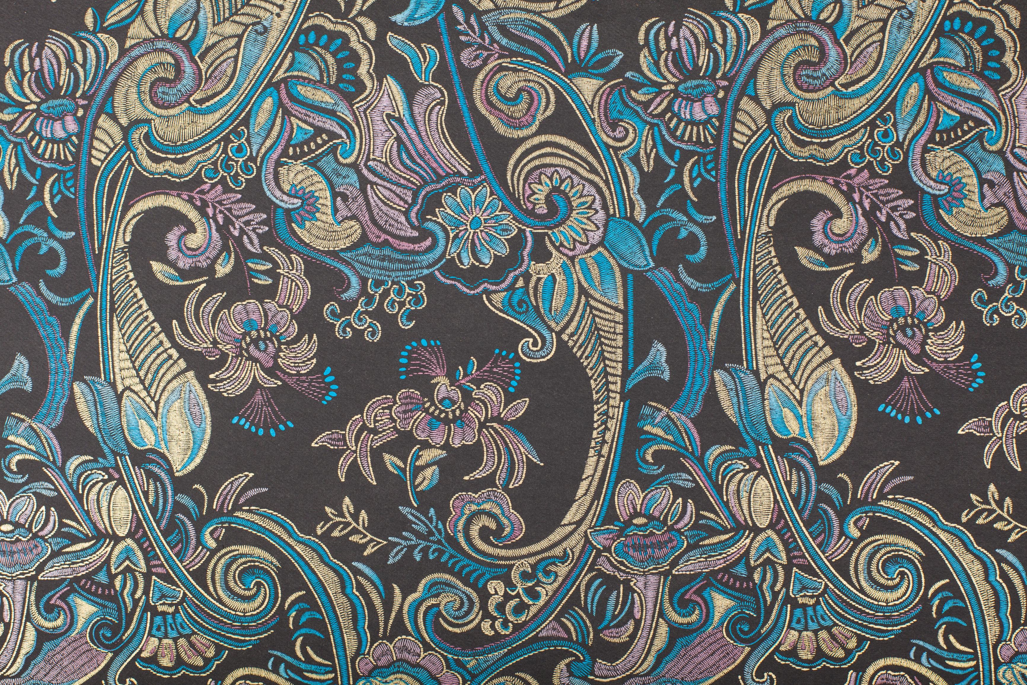 Peacock Paisley wallpaper in teal and gold jewel tones