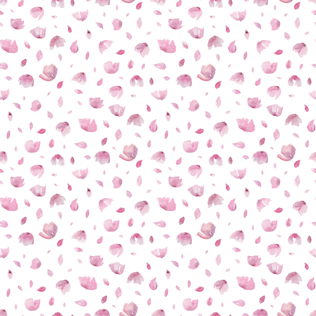 Petal Drift, peel and stick wallpaper, soft watercolor petals scatter across a clean background, creating