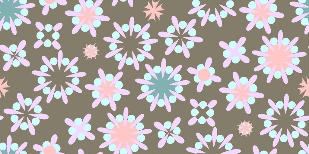 Dusk Daisy wallpaper with pink daisies on taupe