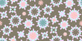 Dusk Daisy wallpaper with pink daisies on taupe
