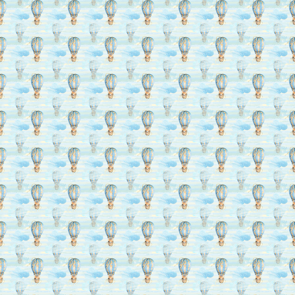 Sky Balloons, peel and stick wallpaper, vintage-style hot air balloons drift across a soft watercolor sky filled