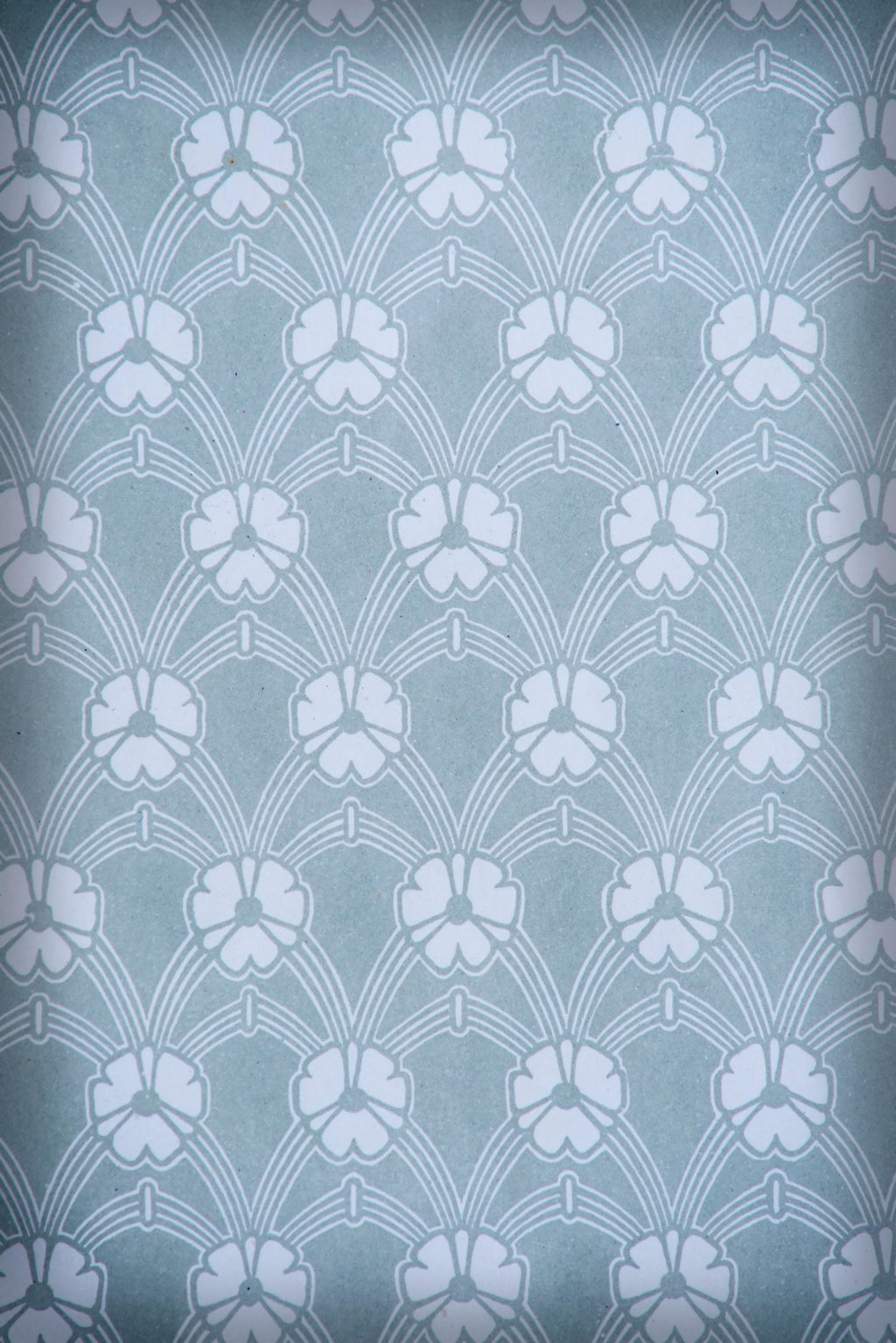 Deco Fan wallpaper with scalloped fans in sage green