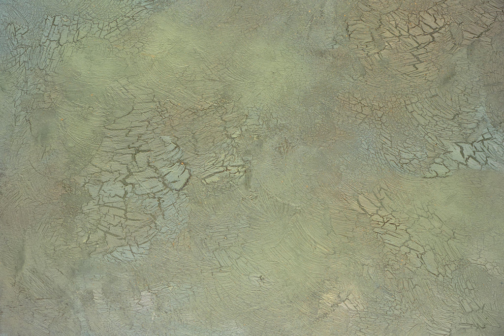 Olive Patina wallpaper with cracked olive plaster