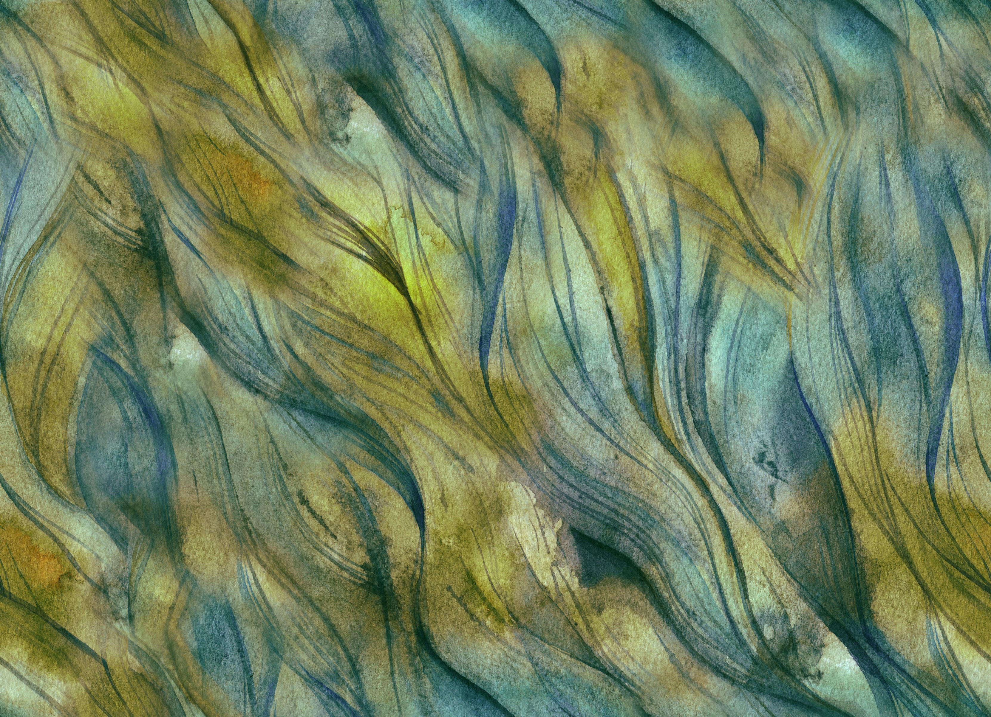 Peacock Plume wallpaper with green and gold feathers