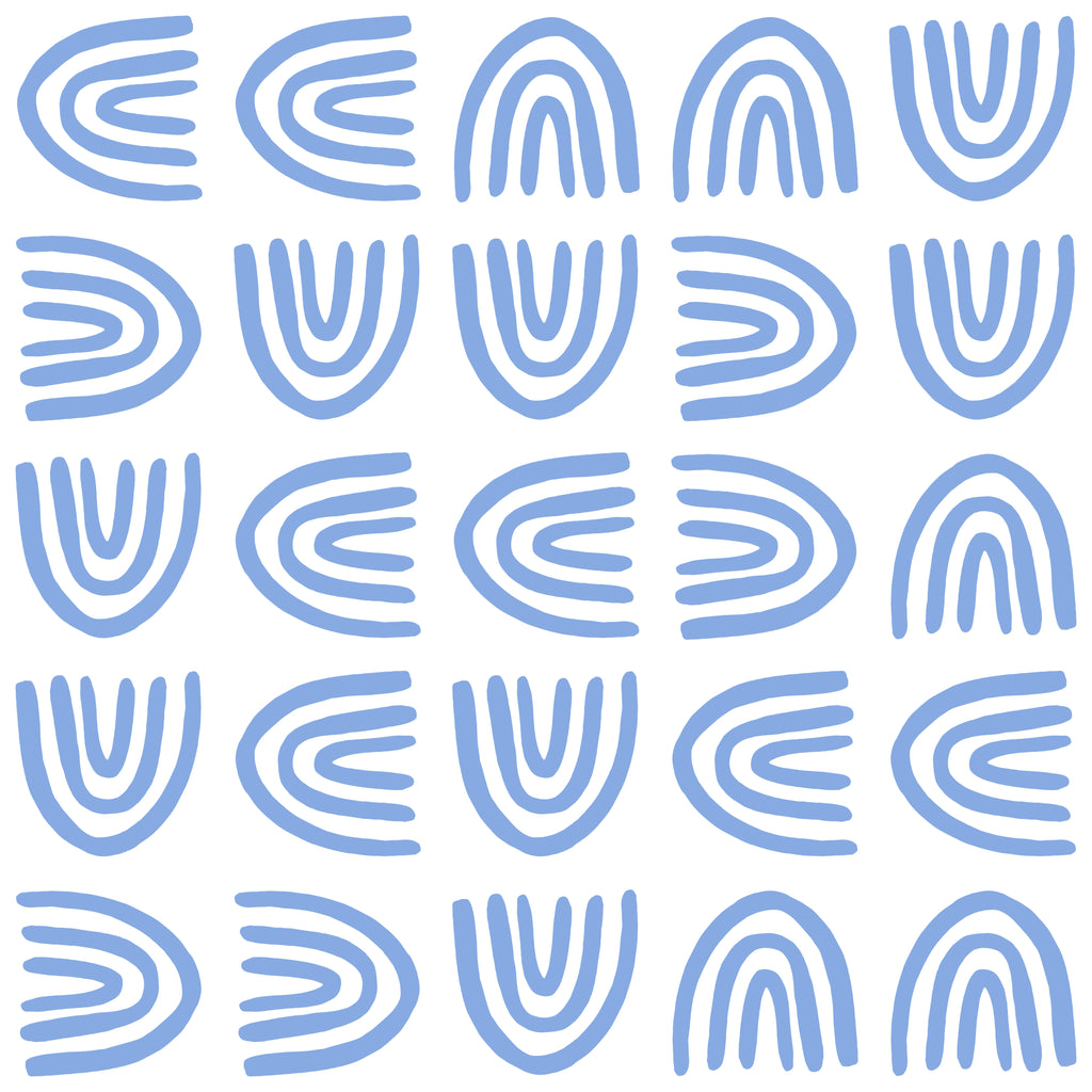 Sky Arches, peel and stick wallpaper, simple hand-drawn arch shapes repeat in soft blue across a clean background
