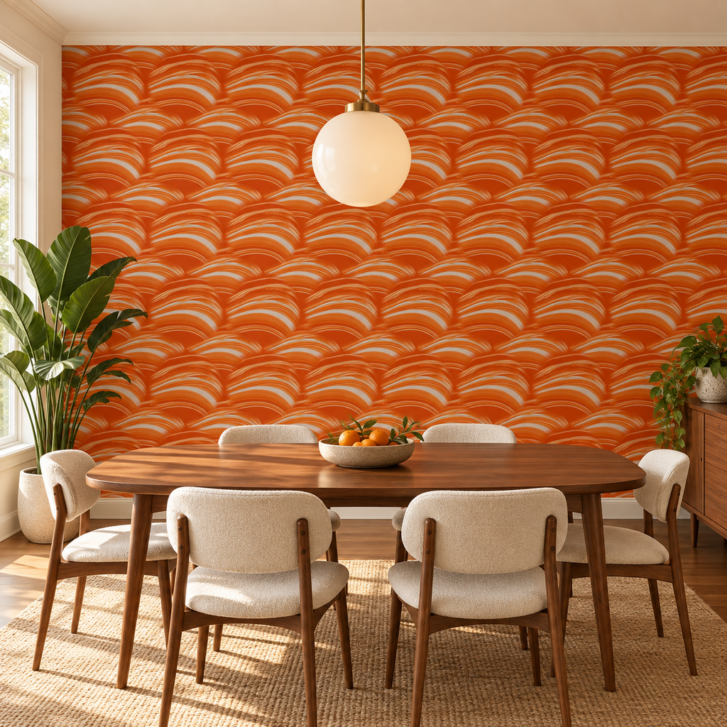 Amber Arches, peel and stick wallpaper styled on a feature wall